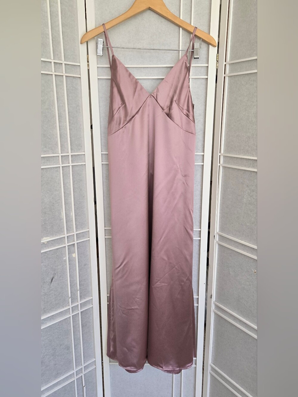 Satin Plunge V-Neck Maxi Dress in Dusty Mauve